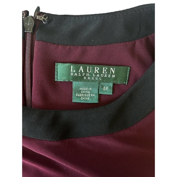 Lauren Ralph Lauren Size 6P Bodycon Color Block Jersey Dress Burgundy, Black - Picture 6 of 8
